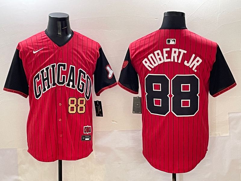 Men Chicago White Sox 88 Robert jr Red Stripe Joint Name 2025 Nike MLB Jersey style 8